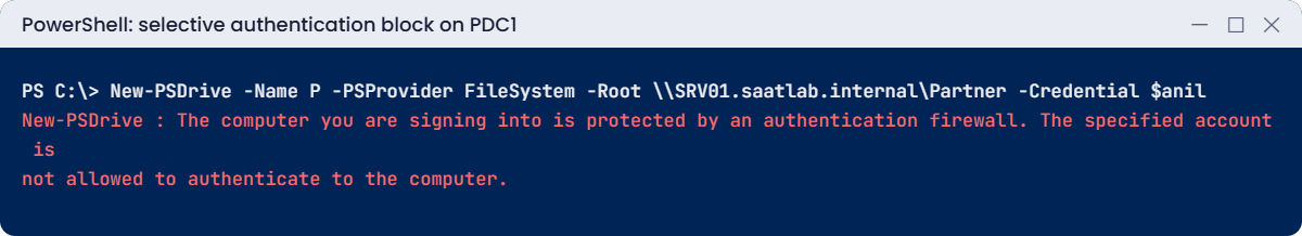 Active Directory trusts lab: authentication firewall error from selective authentication