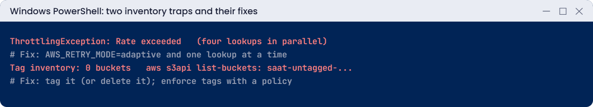 Inventory traps: CloudTrail throttling and untagged resources