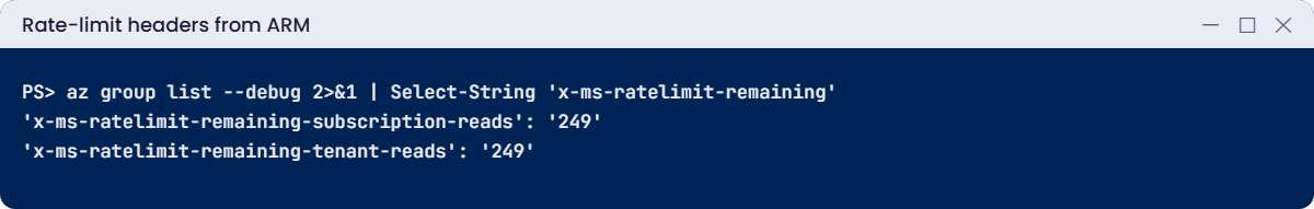 Resource Manager rate-limit headers in CLI debug output