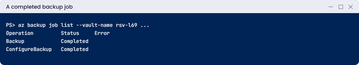 Completed Azure Backup jobs for a VM