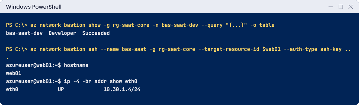 Azure Bastion lab: Developer Bastion and native SSH through Standard