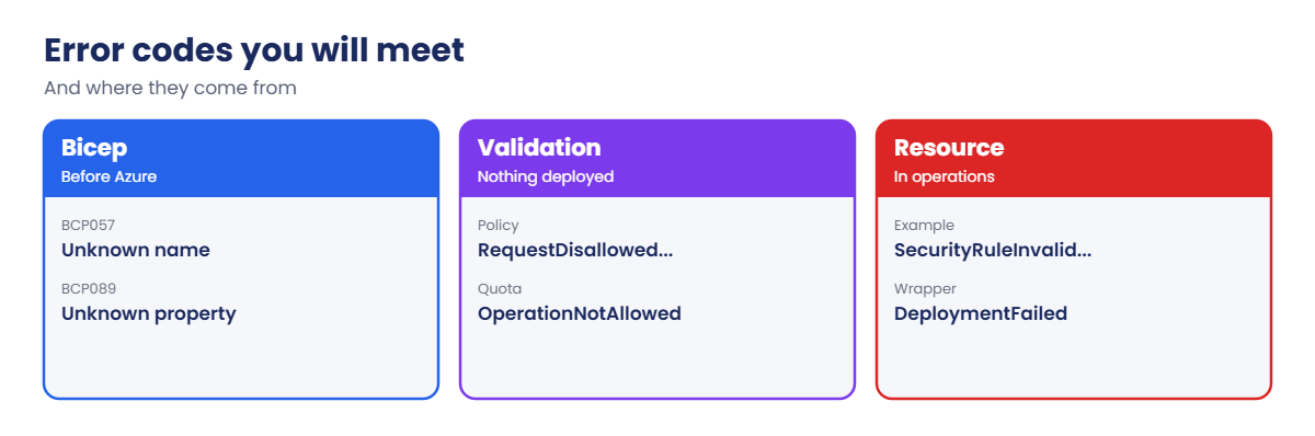 Deployment error codes by stage