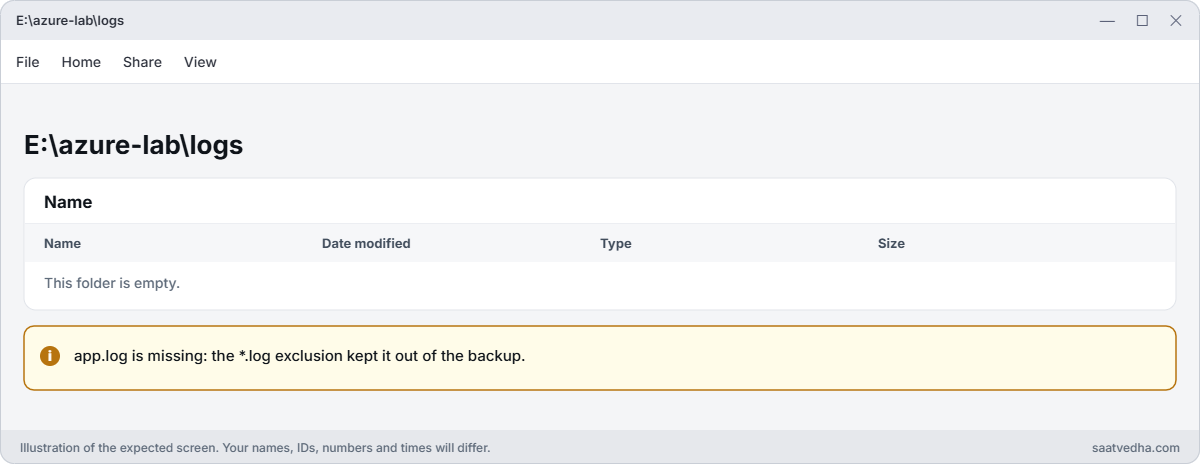 Azure MARS agent exclusion leaves a file out of the backup