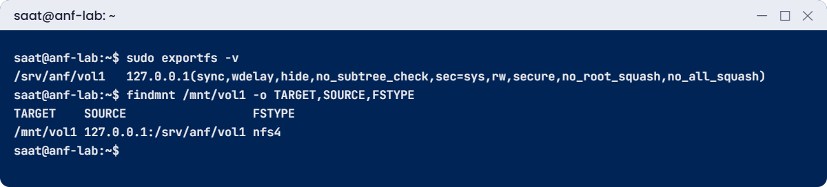 Azure NetApp Files simulated lab with an NFS export