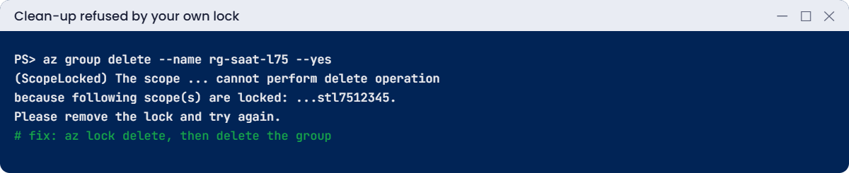 ScopeLocked error when deleting a group with a locked resource