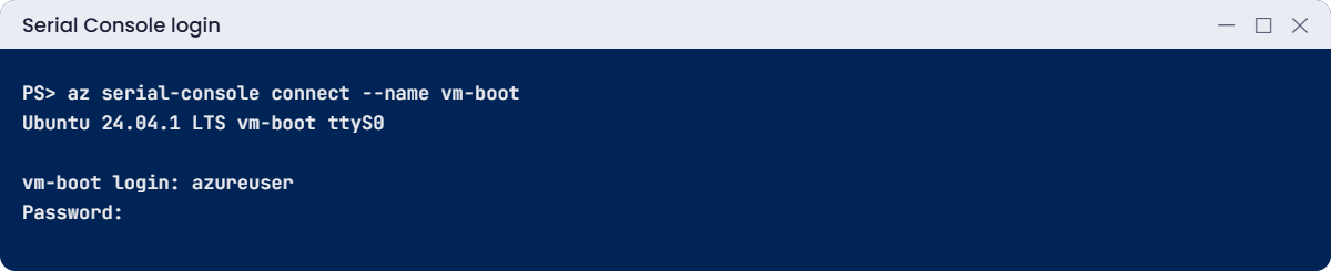 Serial Console login prompt for an Azure Linux VM