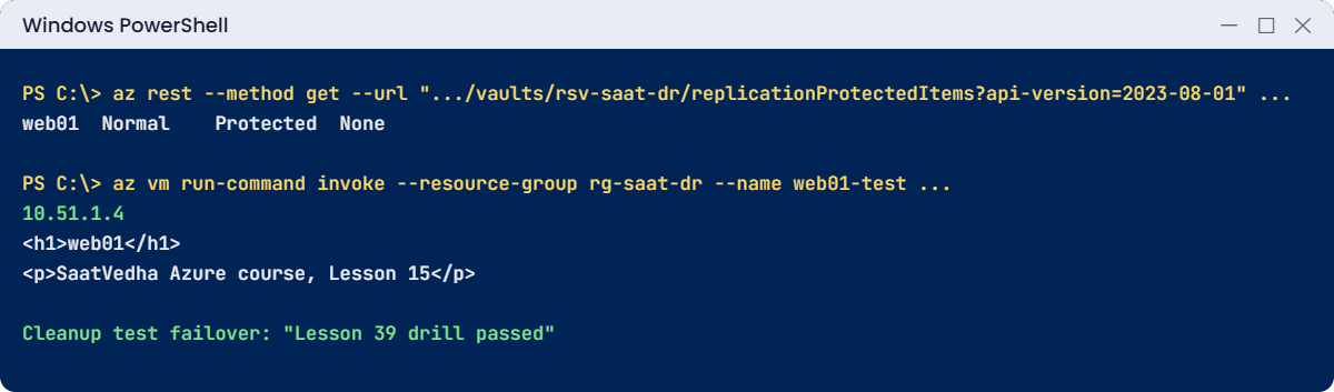 Azure Site Recovery lab: replication health and a test failover