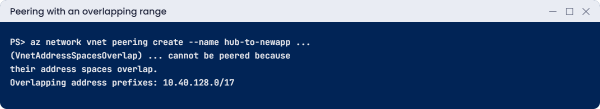 VnetAddressSpacesOverlap error when peering