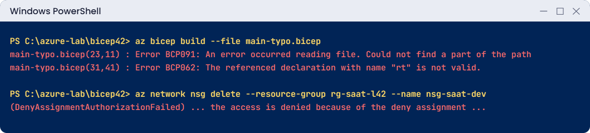 Bicep modules errors: BCP091 module path and a deny assignment