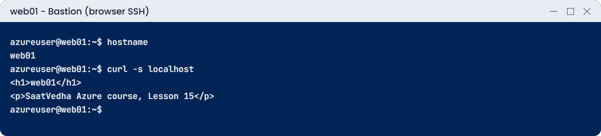 Create Azure VM lab: Bastion SSH session to web01