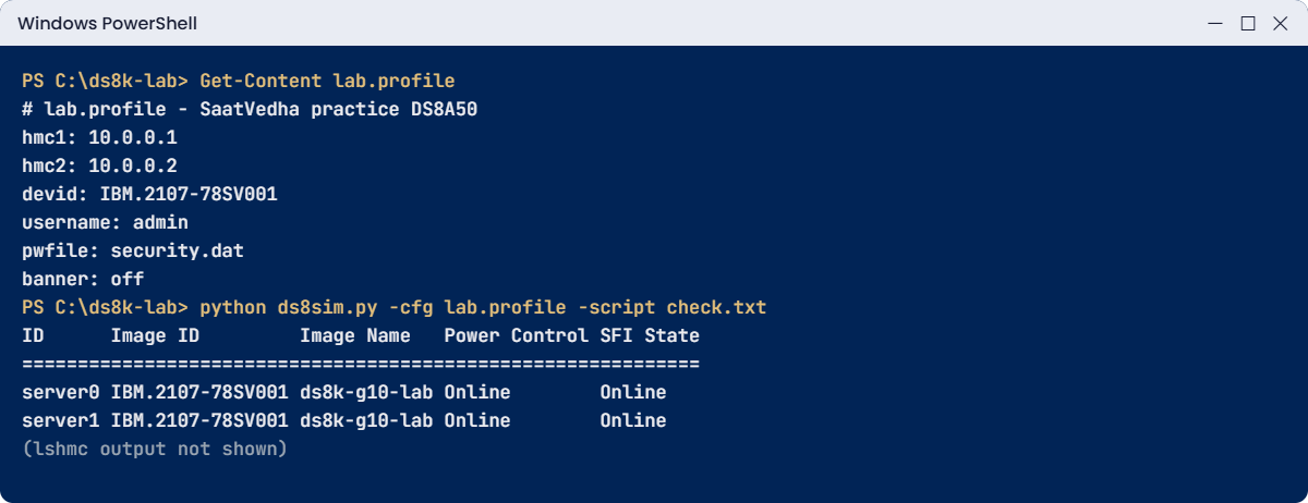 Practice shell lab.profile and a DS CLI script run with -cfg
