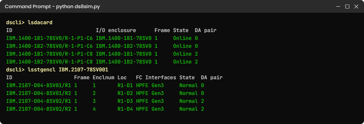 Practice shell lsdacard and lsstgencl output: two DA pairs and two HPFE Gen3 pairs