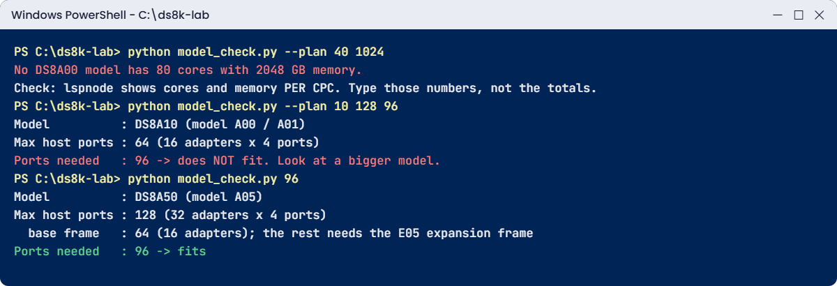 Model checker errors: DS8A10 out of host ports and totals typed instead of per-CPC values
