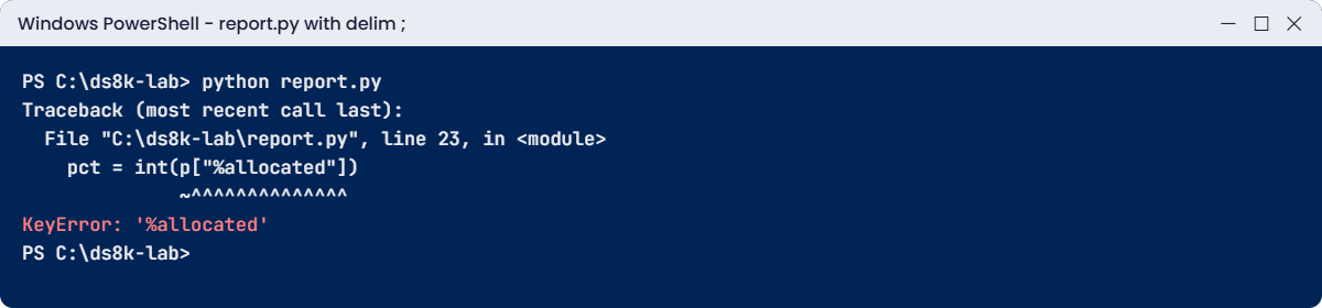 report.py KeyError after the profile delimiter was changed to a semicolon