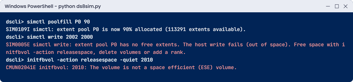 Practice shell: thin pool out of space and CMUN02041E on a standard volume