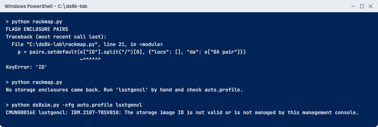 KeyError and wrong devid errors from the rack map script