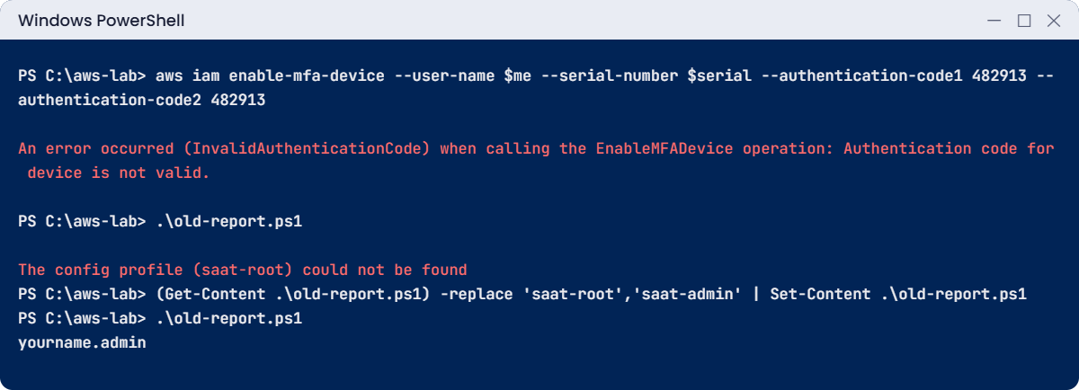 IAM Identity Center lesson break lab: invalid MFA code and a removed profile