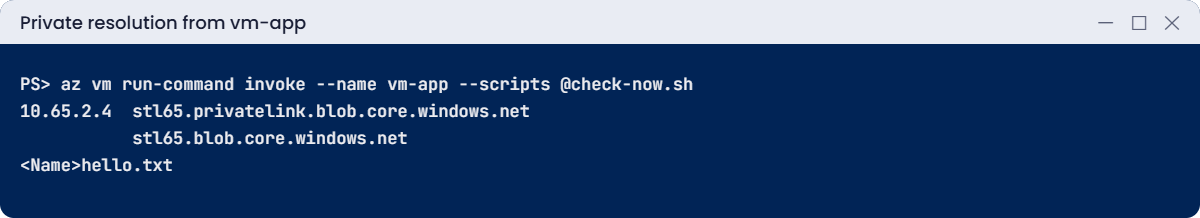 Storage name resolving to the private endpoint IP from a VM