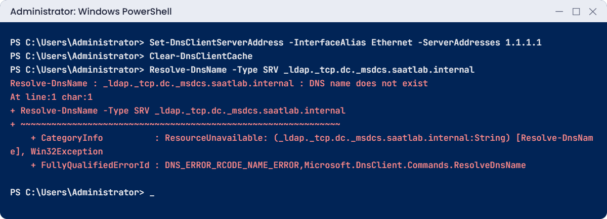 Promote domain controller lab: SRV lookup fails when the DC points at public DNS
