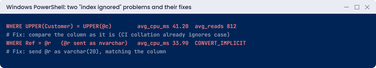 High CPU traps: function on a column and implicit conversion