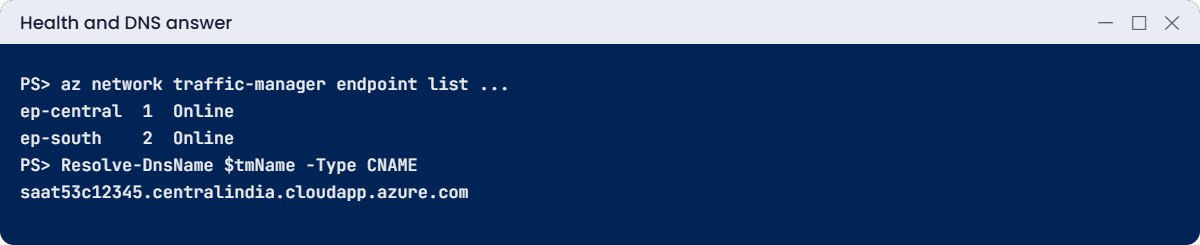 Traffic Manager endpoints Online and the CNAME answer