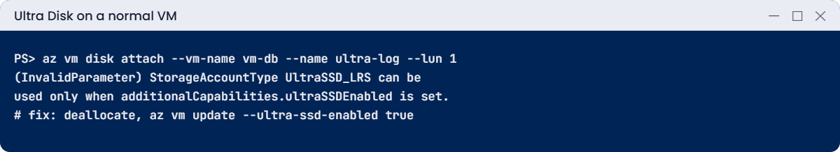 Error attaching an Ultra Disk to a VM without Ultra compatibility