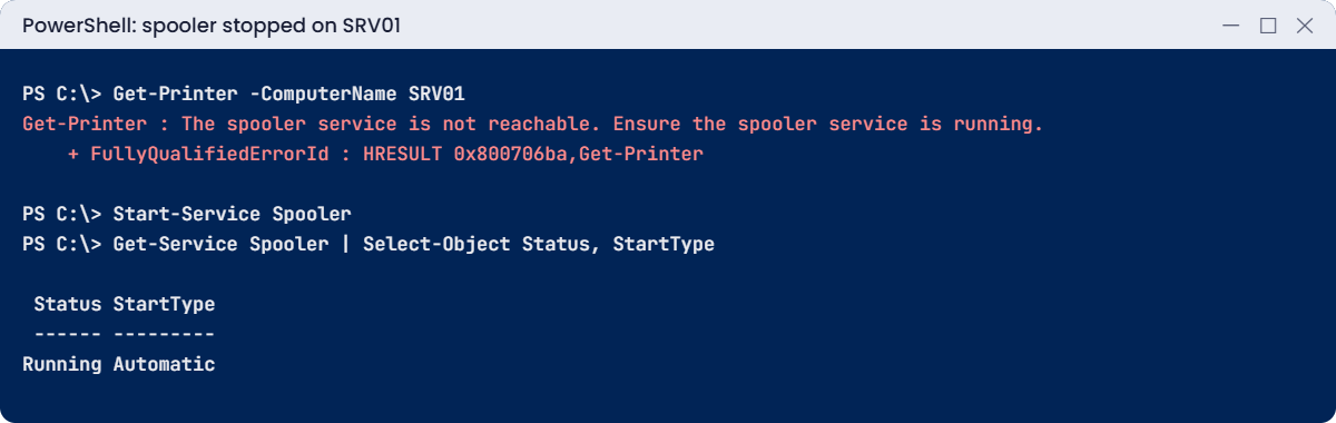 Windows print server lab: spooler service is not reachable error and fix