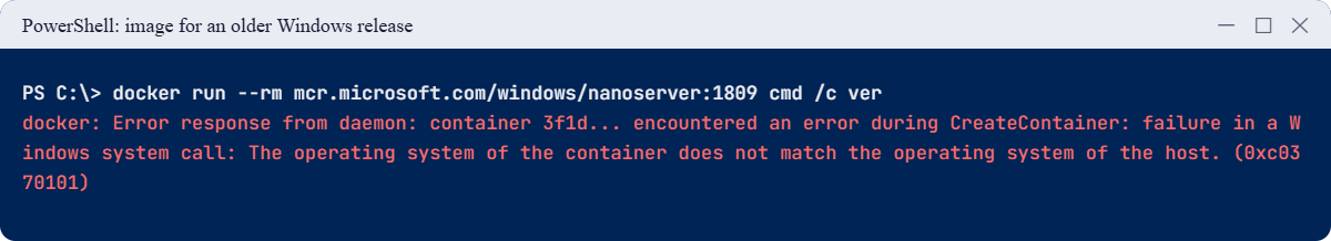 Windows Server containers lab: container operating system does not match the host
