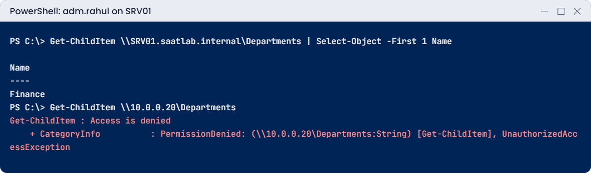 Windows Server identity security lab: Protected Users admin denied by IP because NTLM is blocked
