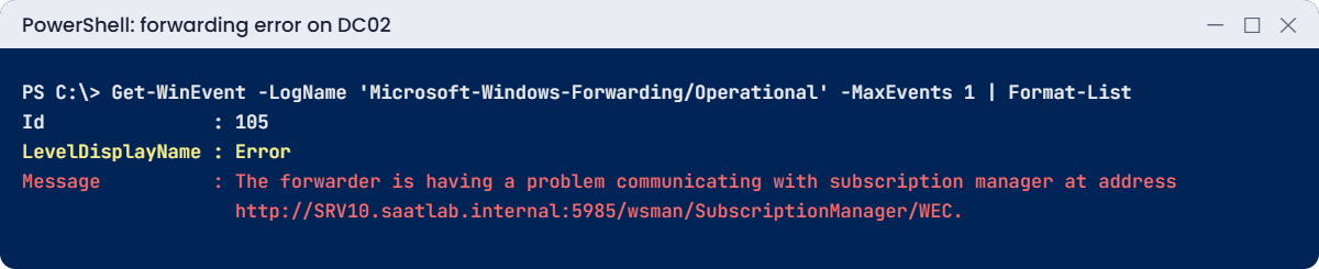 Windows Server monitoring lab: forwarding error 105 from a wrong collector address