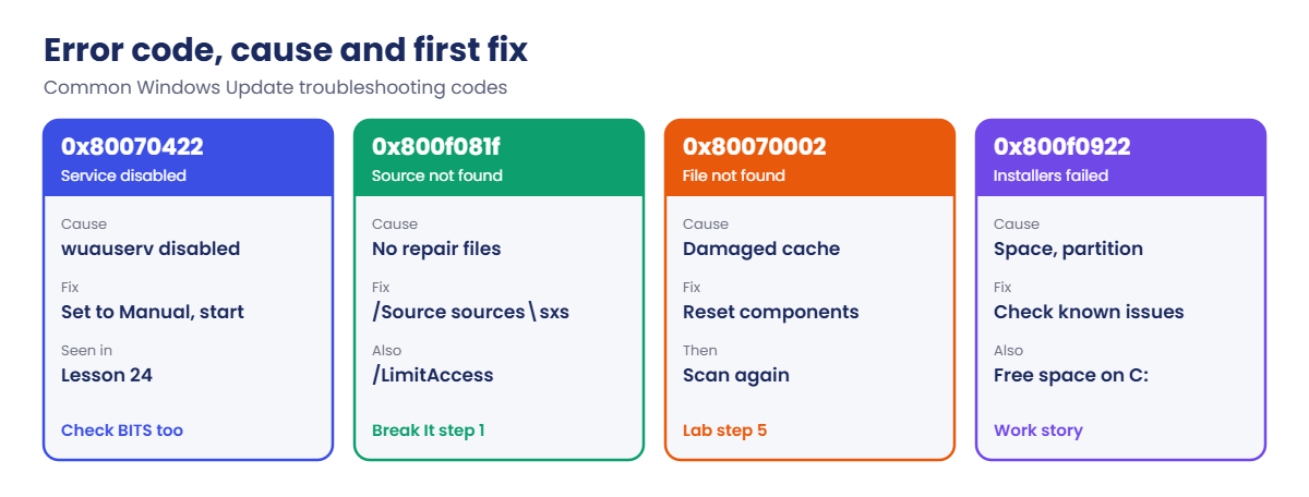 Windows Update troubleshooting error codes and first fixes